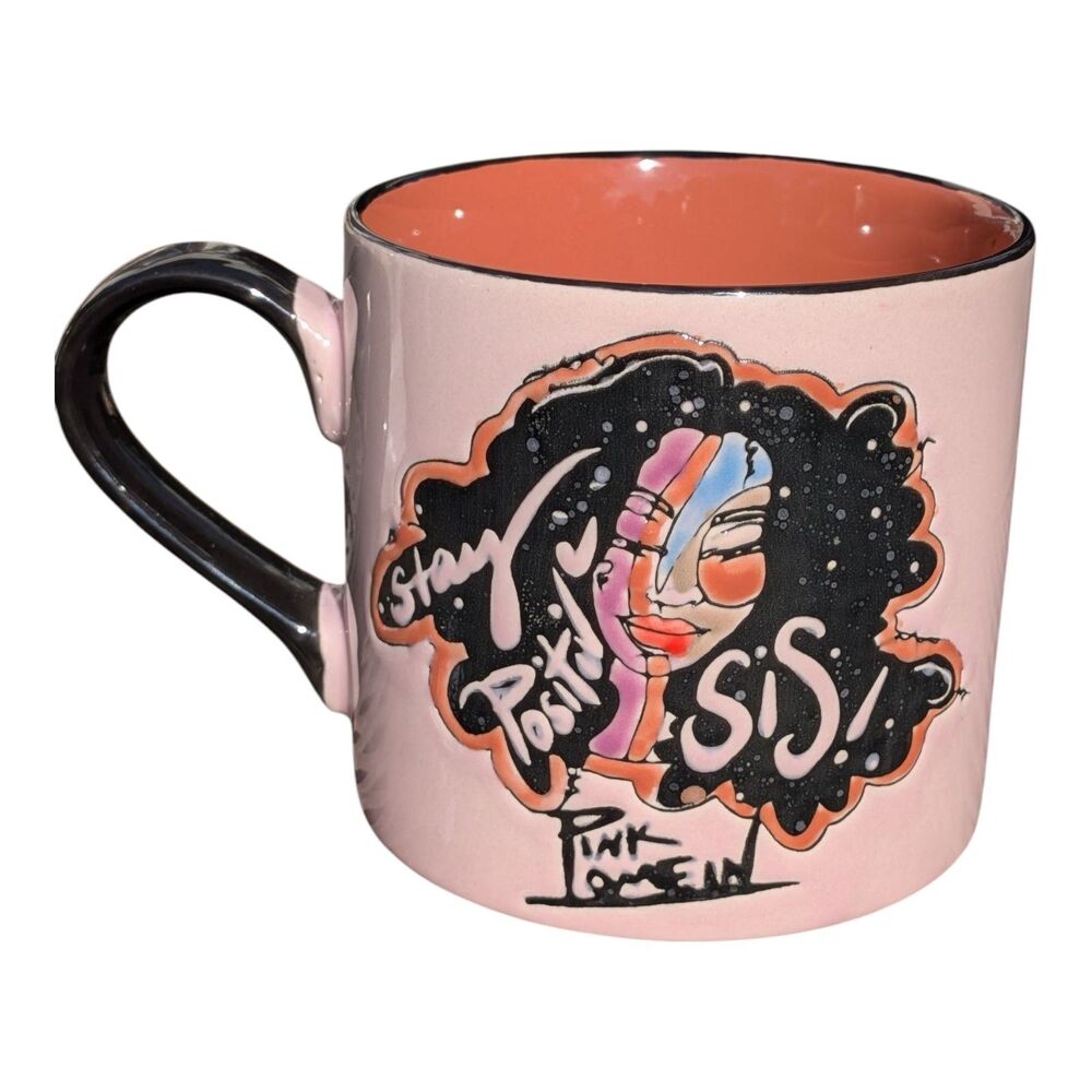Pink Lomein "Stay Positive Sis" Handmade Ceramic Coffee Mug Eli & Ana Art